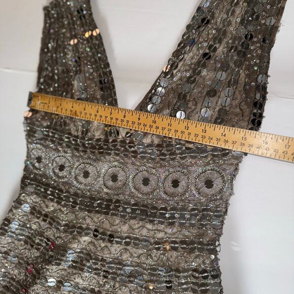 Scala Couture Sequin Beaded Mini Dress Women’s Silver V Neck Sleeveless Party 8 - Picture 9 of 16